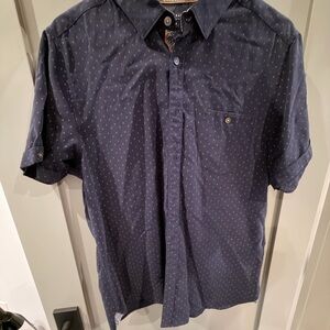 Ted Baker London Navy Short Sleeve Button-Up with Pink Micro Dots